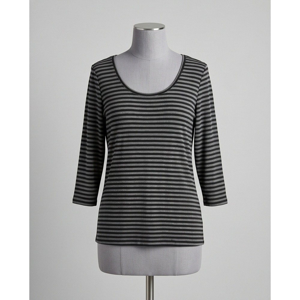 Lane Bryant 18/20 Striped 3/4 Sleeve Scoop Neck Top Grey Black Plus Size